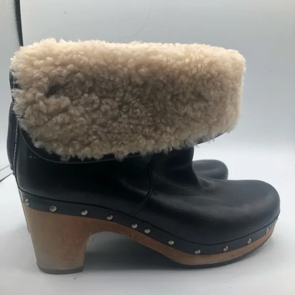 Ugg Australia Lynnea Leather Sheering black Clog Boot Size 7