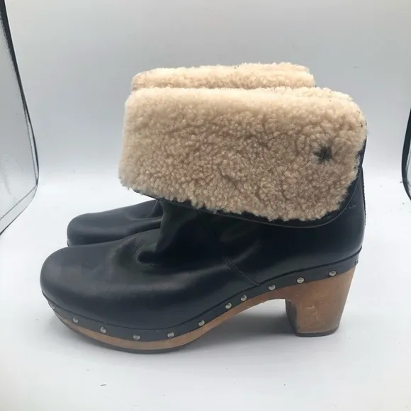 Ugg Australia Lynnea Leather Sheering black Clog Boot Size 7