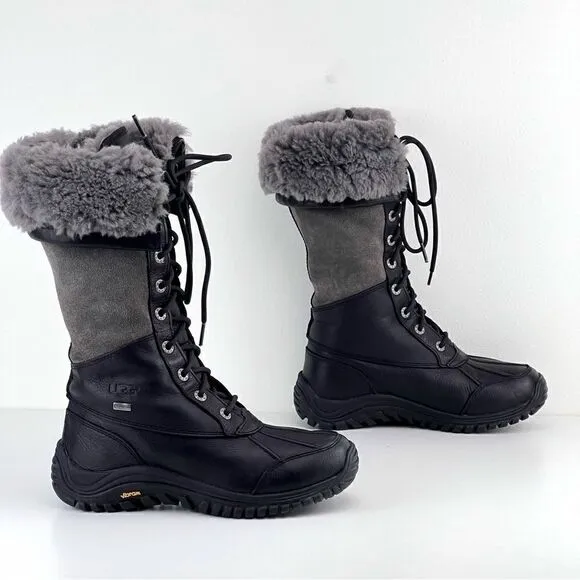 Ugg Australia Adirondack Tall Black and Gray Women’s Boots, Size 6