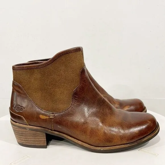 UGG Australian Penelope Genuine Leather Ankle Boots Sz 7 Women Zip Brown 1008710