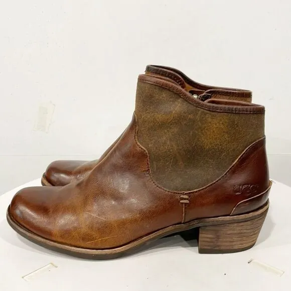 UGG Australian Penelope Genuine Leather Ankle Boots Sz 7 Women Zip Brown 1008710