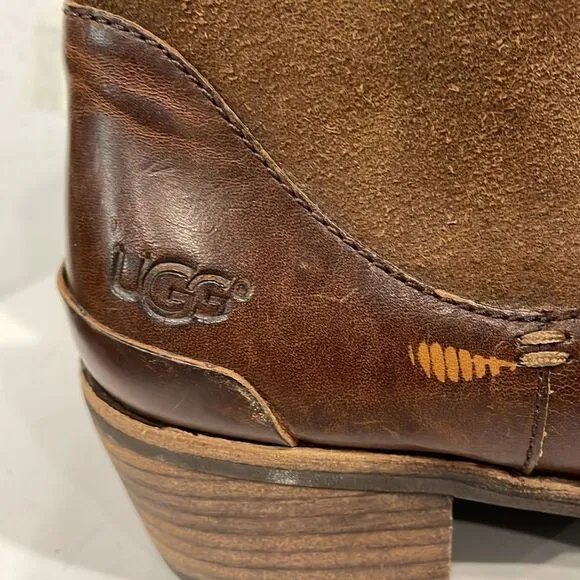 UGG Australian Penelope Genuine Leather Ankle Boots Sz 7 Women Zip Brown 1008710