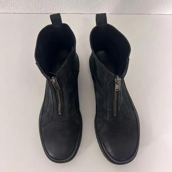 UGG Black Leather Deconstructed Zip Up Boots