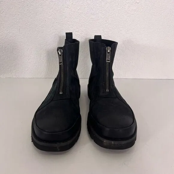 UGG Black Leather Deconstructed Zip Up Boots