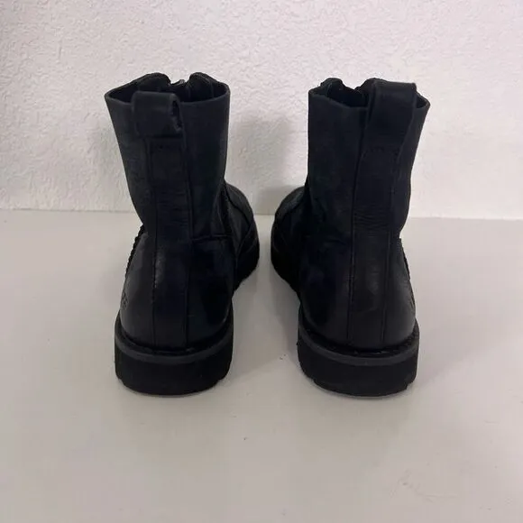 UGG Black Leather Deconstructed Zip Up Boots
