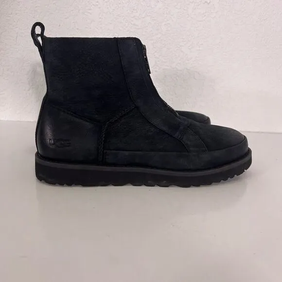 UGG Black Leather Deconstructed Zip Up Boots