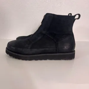 UGG Black Leather Deconstructed Zip Up Boots