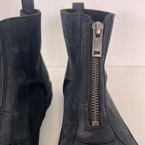 UGG Black Leather Deconstructed Zip Up Boots