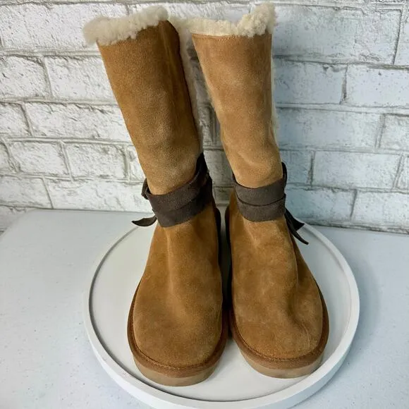 Ugg Boots Rozalia Koolaburra Tie Shearling Suede Leather Tall Chestnut Brown 8