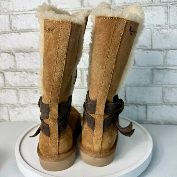 Ugg Boots Rozalia Koolaburra Tie Shearling Suede Leather Tall Chestnut Brown 8