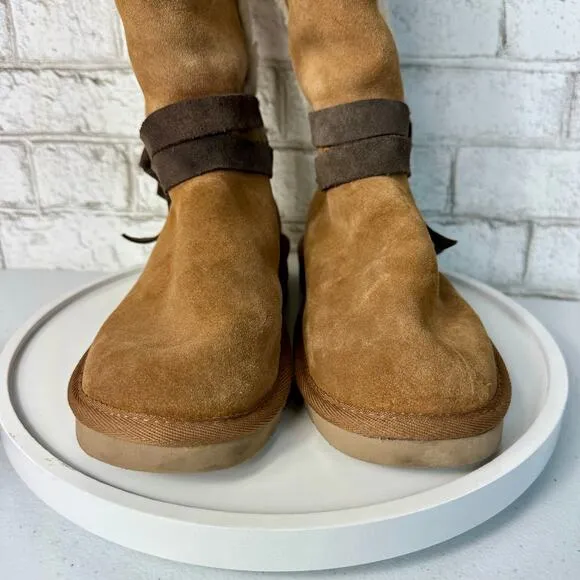 Ugg Boots Rozalia Koolaburra Tie Shearling Suede Leather Tall Chestnut Brown 8