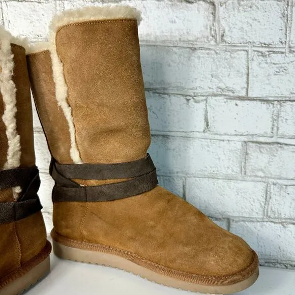 Ugg Boots Rozalia Koolaburra Tie Shearling Suede Leather Tall Chestnut Brown 8