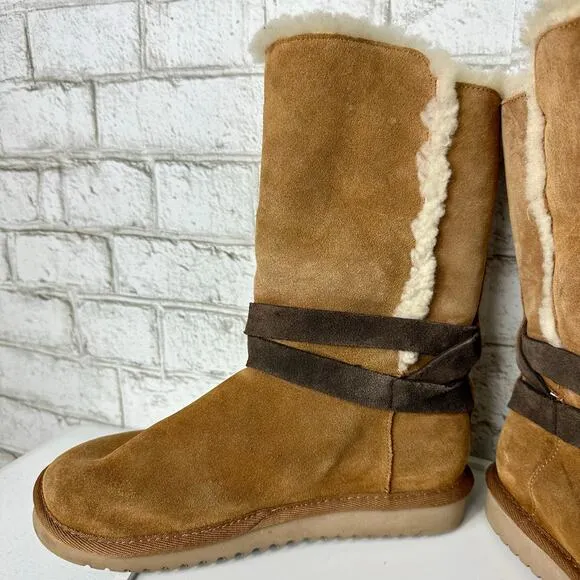 Ugg Boots Rozalia Koolaburra Tie Shearling Suede Leather Tall Chestnut Brown 8