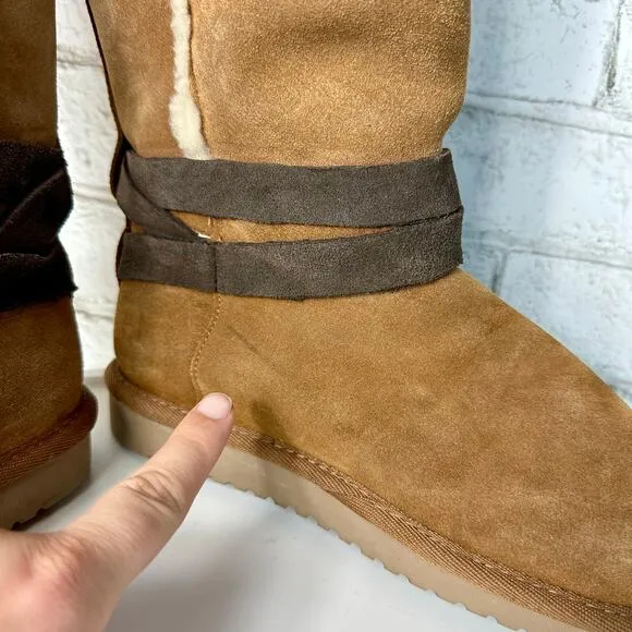 Ugg Boots Rozalia Koolaburra Tie Shearling Suede Leather Tall Chestnut Brown 8