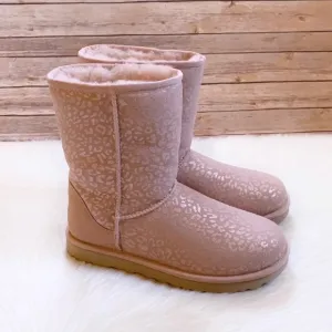 UGG Classic 9” Short Snow Leopard Quartz Boots, Size 6