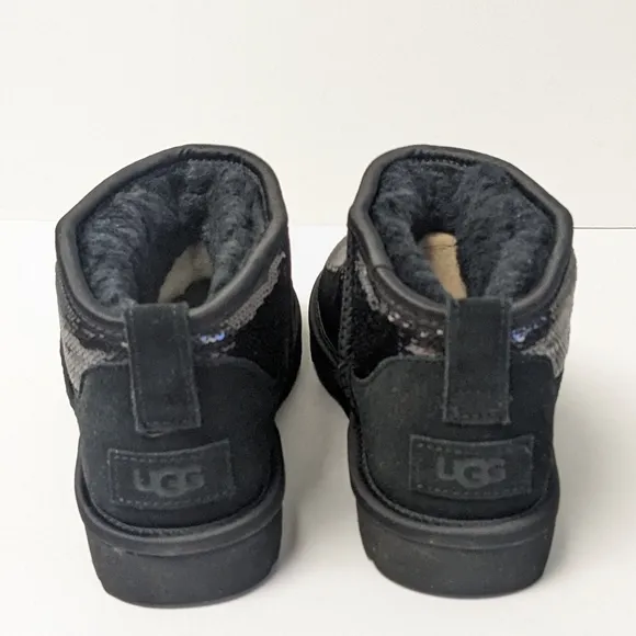 UGG Classic Ultra Mini Mirror Ball Boots, Black, Womens 6