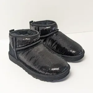 UGG Classic Ultra Mini Mirror Ball Boots, Black, Womens 6