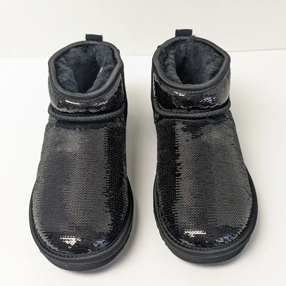 UGG Classic Ultra Mini Mirror Ball Boots, Black, Womens 6