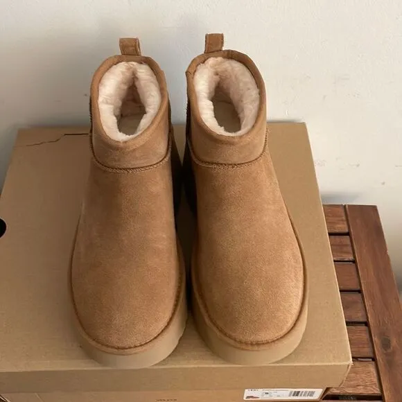 UGG Classic Ultra Mini New Heights Boots Chestnut Women Size 11