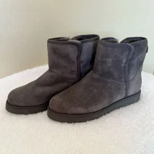 Ugg Cory Charcoal Gray Suede Slim Round Toe Shearling  Lined Ankle Boots Size 5