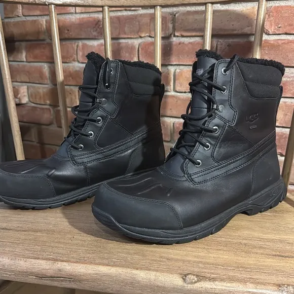 UGG Felton Black Waterproof Leather Duck Winter Snow Boots US 12 Men.