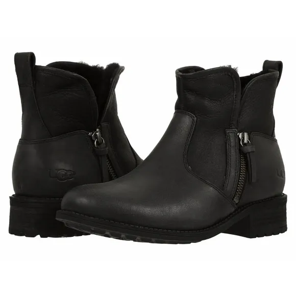 UGG LAVELLE ANKLE BOOTS LEATHER BLACK WOMEN'S SIZE 10 - 1013366