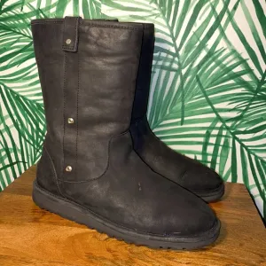UGG Malindi Black Smooth Leather Fold Down Sheepskin Boots Women’s 9 1013007