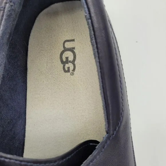 UGG mens Catton Leather Navy blue Boat Shoes loafers Size 13 slip on casual
