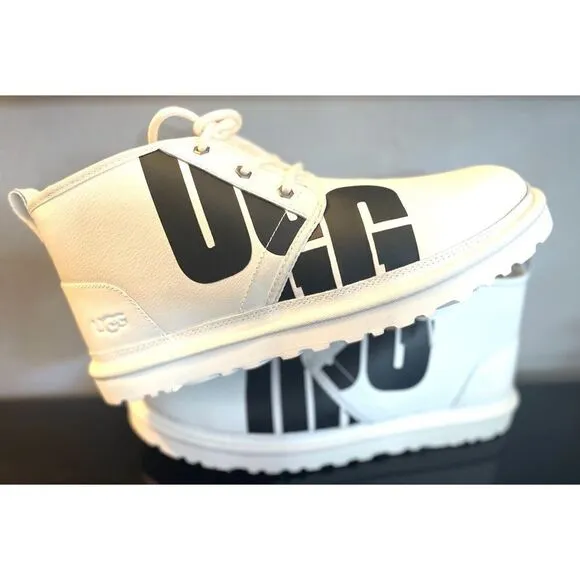 UGG NEUMEL CHOPD MEN’S BOOTS PEBBLED WHITE LEATHER US 12 NWOB