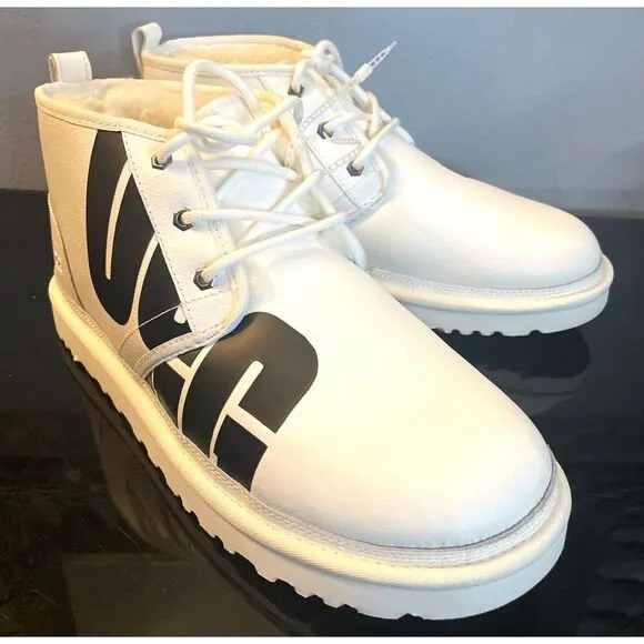 UGG NEUMEL CHOPD MEN’S BOOTS PEBBLED WHITE LEATHER US 12 NWOB