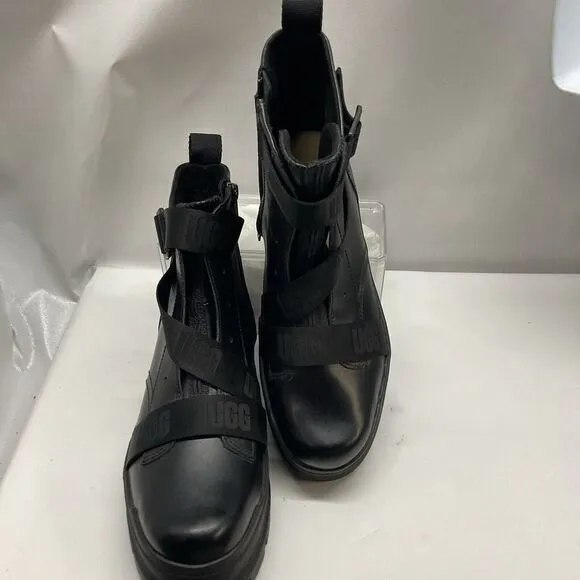 UGG Sid Boots Women's Size 9.5 Black Straps Leather 1116136 Punk Rock Biker Goth