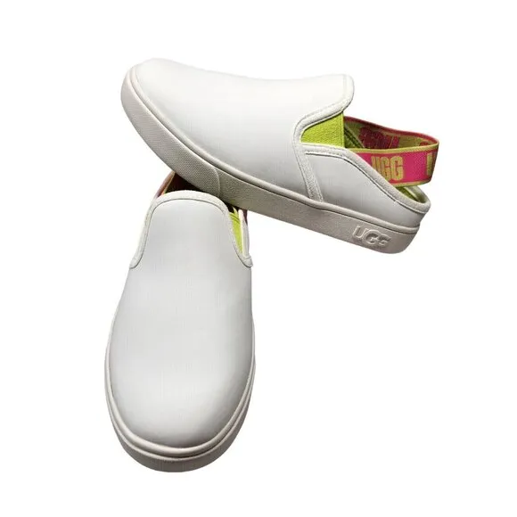 Ugg Size 6 M Aivey Slingback Leather Sneakers Shoes Slip On White Green 154