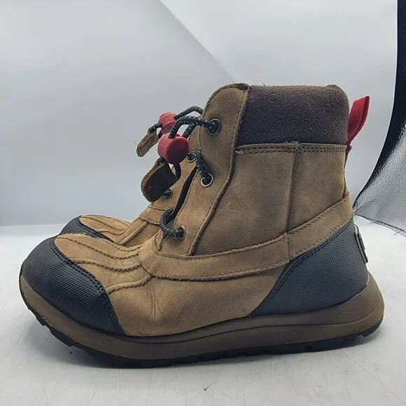 UGG Turlock Kids 2 Brown Leather Waterproof Walnut Snow Boots Insulation 200g