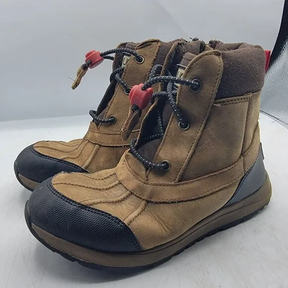 UGG Turlock Kids 2 Brown Leather Waterproof Walnut Snow Boots Insulation 200g