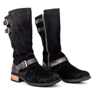 UGG Women Everglyde Black Suede Moto Biker Buckle Boots size 7.5