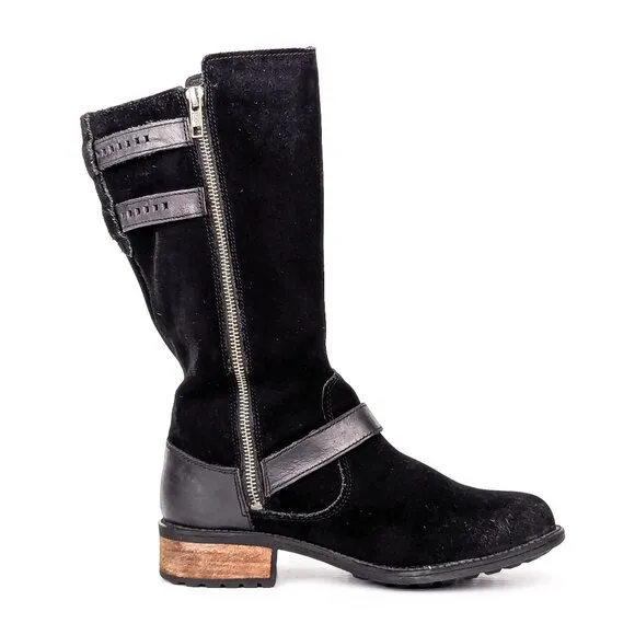 UGG Women Everglyde Black Suede Moto Biker Buckle Boots size 7.5
