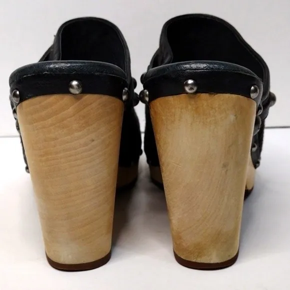 UGG Women's Abbie Studded Wooden Platform Slip On Leather Mule Clog Shoes US 11