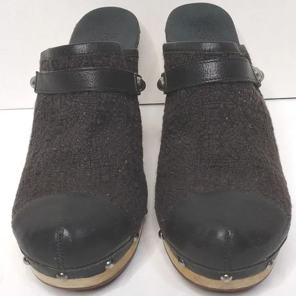 UGG Women's Abbie Studded Wooden Platform Slip On Leather Mule Clog Shoes US 11