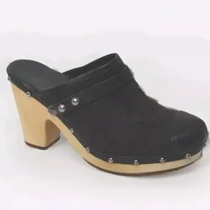 UGG Women's Abbie Studded Wooden Platform Slip On Leather Mule Clog Shoes US 11