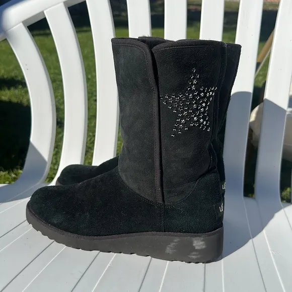 UGG Women’s Suede Faux Fur Snow Boots Size 9.5 Black