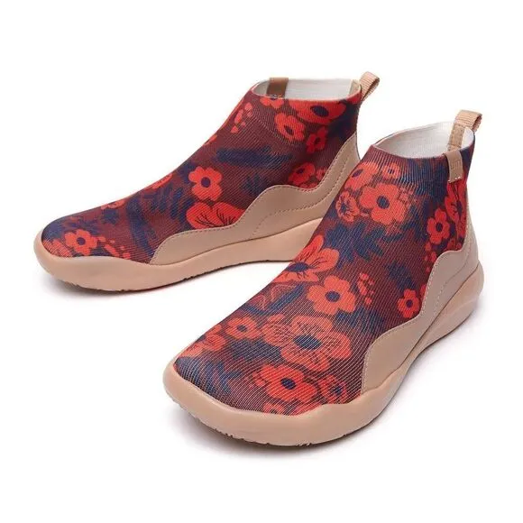 UIN Women's Shoes High Top Knitted Boots Sneaker (Belle De Nuit Red- Madrid II)