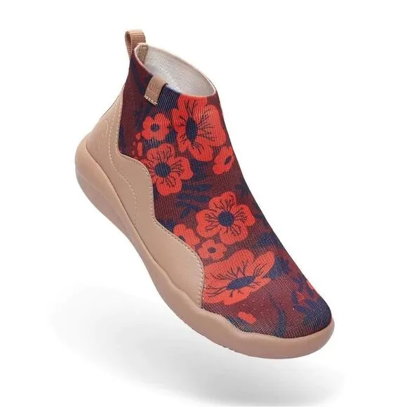 UIN Women's Shoes High Top Knitted Boots Sneaker (Belle De Nuit Red- Madrid II)