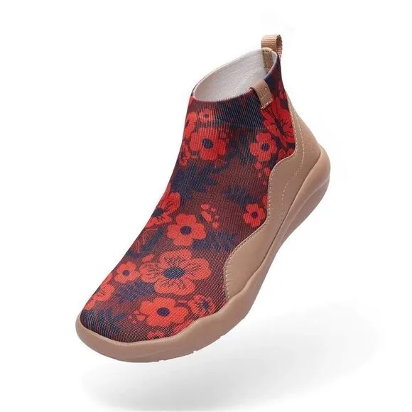 UIN Women's Shoes High Top Knitted Boots Sneaker (Belle De Nuit Red- Madrid II)