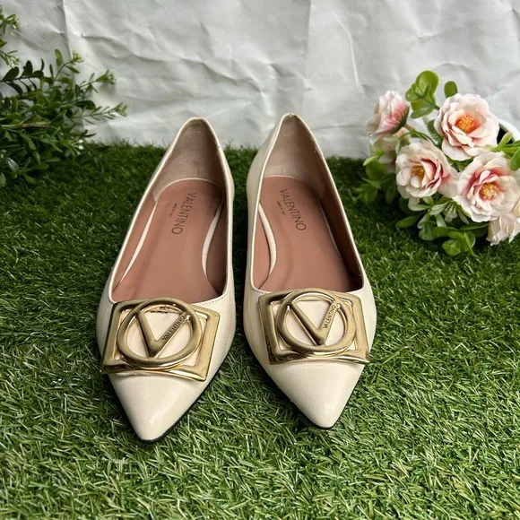 VALENTINO BY MARIO VALENTINO Flora Logo Buckle Pointed ToeFlat Women size 8