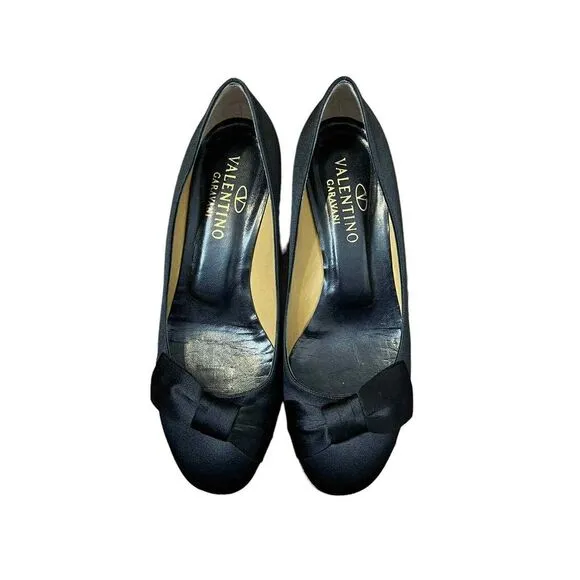 Valentino Garavani Kitten Bow Heels Toe Slip On Pumps Black Shoes 39 Women
