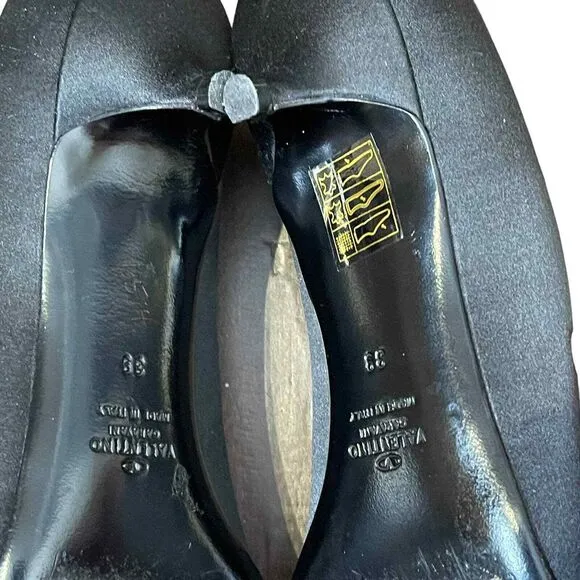 Valentino Garavani Kitten Bow Heels Toe Slip On Pumps Black Shoes 39 Women