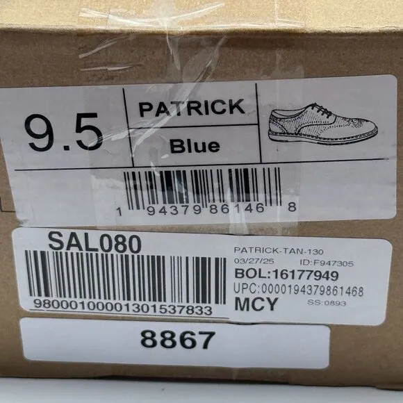 Vance Patrick Navy Brogue Dress Shoes Lace-Up Perforated Cushioned Non-Slip 9.5