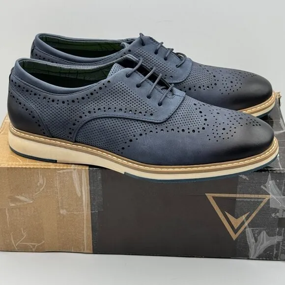 Vance Patrick Navy Brogue Dress Shoes Lace-Up Perforated Cushioned Non-Slip 9.5
