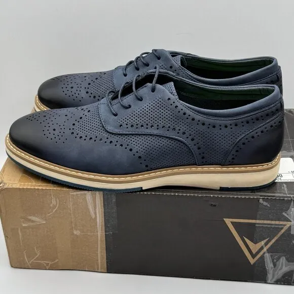Vance Patrick Navy Brogue Dress Shoes Lace-Up Perforated Cushioned Non-Slip 9.5