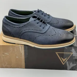 Vance Patrick Navy Brogue Dress Shoes Lace-Up Perforated Cushioned Non-Slip 9.5